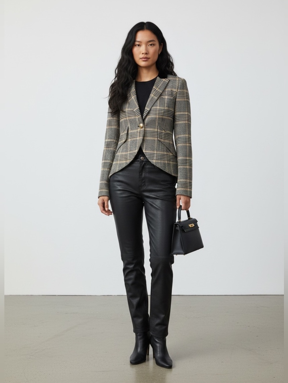 Smythe 100% Wool Houndstooth Plaid Blazer Velvet Collar Size 6 - Picture 11 of 16